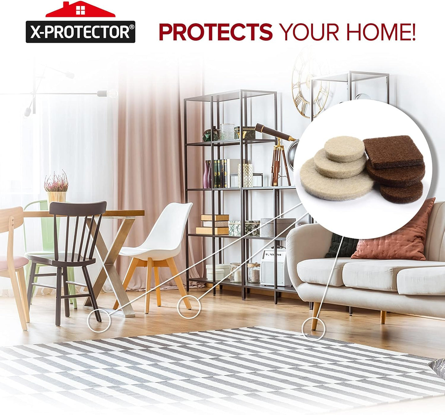 Felt Furniture Pads X-PROTECTOR 133 PCS Premium Furniture Pads - Felt Pads Furniture Feet Best Wood Floor Protectors - Protect Your Hardwood &
