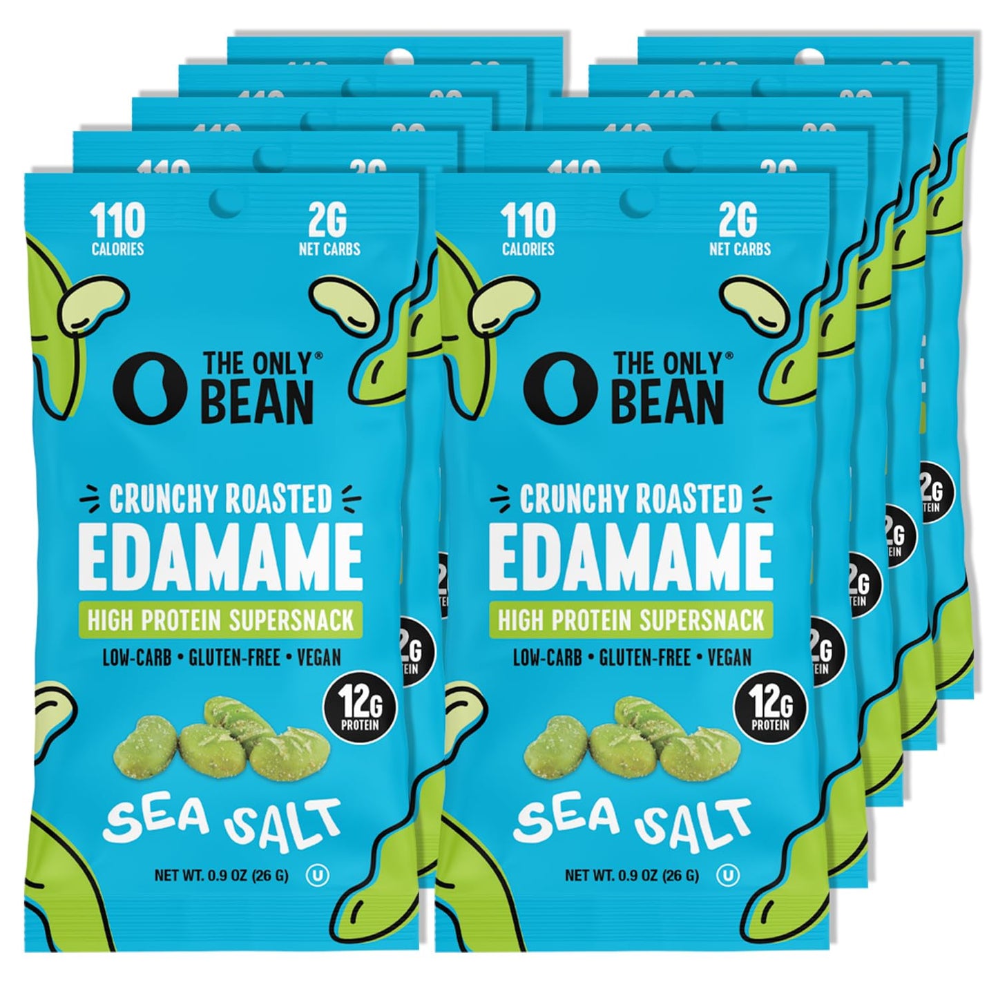 The Only Bean Crunchy Dry Roasted Edamame Snacks (Sea Salt), Healthy High Protein(11g) Keto