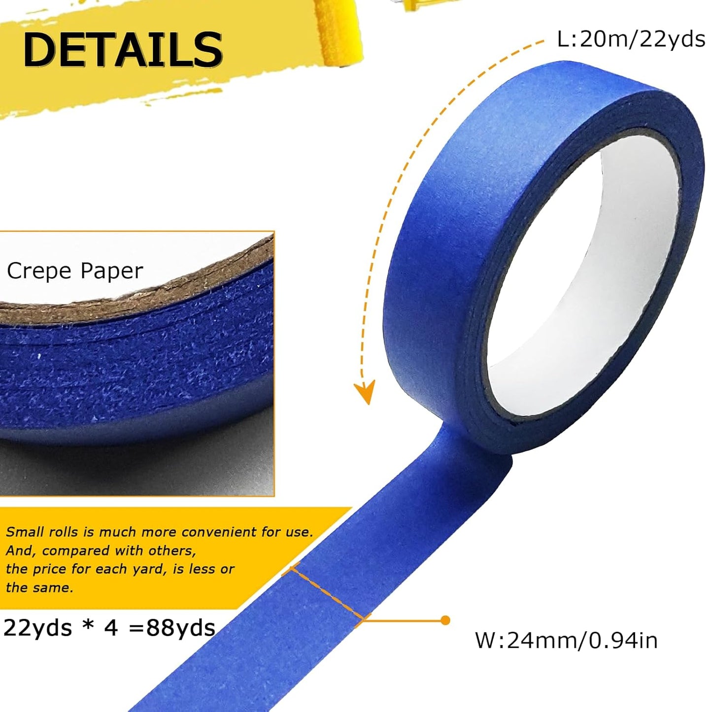 4 Rolls Premium Painters Tape, Blue Tape, Masking Tape, Paint Tape for Multi-Purpose, Painting
