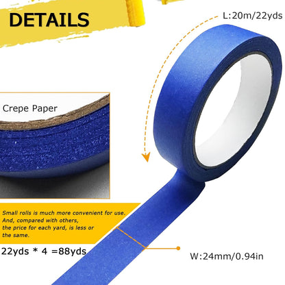 4 Rolls Premium Painters Tape, Blue Tape, Masking Tape, Paint Tape for Multi-Purpose, Painting