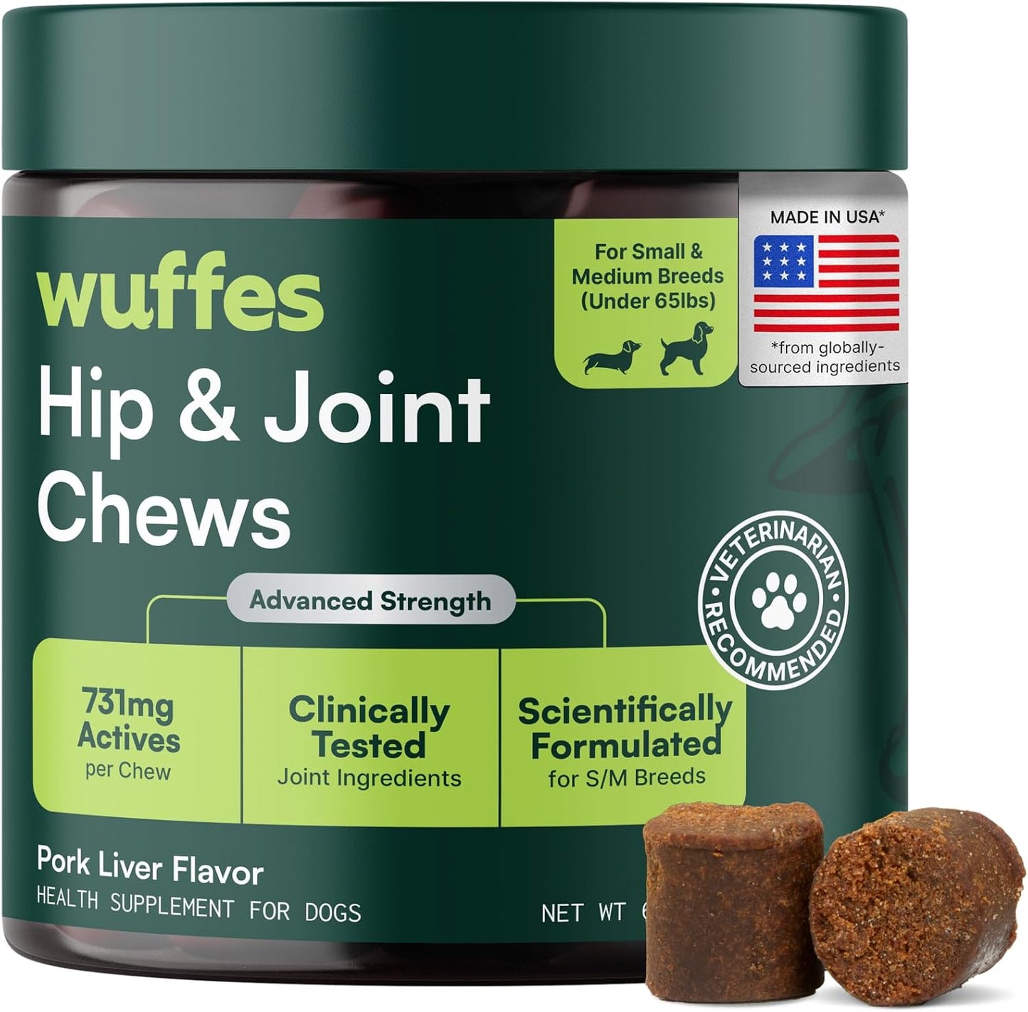 Wuffes Advanced Dog Hip and Joint Supplement with Glucosamine, Chondroitin, Omega 3, MSM, and Green Lipped