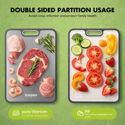 Sumzzz Titanium Cutting Board for Kitchen, Non Toxic 2-in-1 Cutting Board Double Sided Food Grade Pure