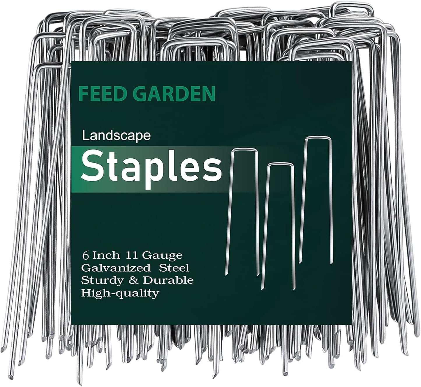 FEED GARDEN 6 Inch 50 Pack Hot-dip Galvanized Landscape Staples Plant Cover Spikes 11 Gauge Tent Stakes Garden Stakes Landscaping Fabric SOD Pins