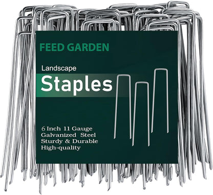 FEED GARDEN 6 Inch 50 Pack Hot-dip Galvanized Landscape Staples Plant Cover Spikes 11 Gauge Tent Stakes Garden Stakes Landscaping Fabric SOD Pins