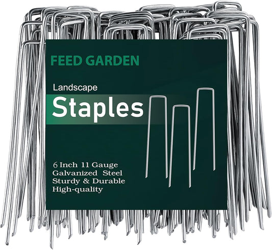 FEED GARDEN 6 Inch 50 Pack Hot-dip Galvanized Landscape Staples Plant Cover Spikes 11 Gauge Tent Stakes Garden Stakes Landscaping Fabric SOD Pins