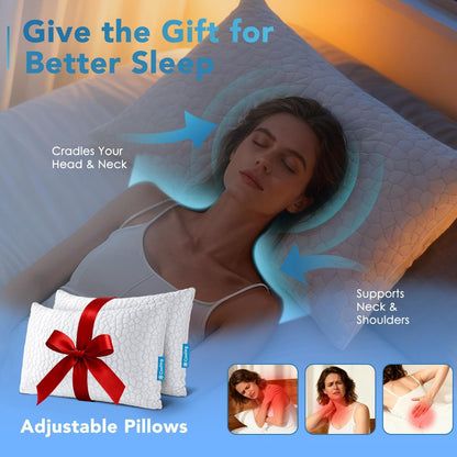 QUTOOL Cooling Pillow for Sleeping, CertiPUR-US Shredded Memory Foam Queen Pillows Set of