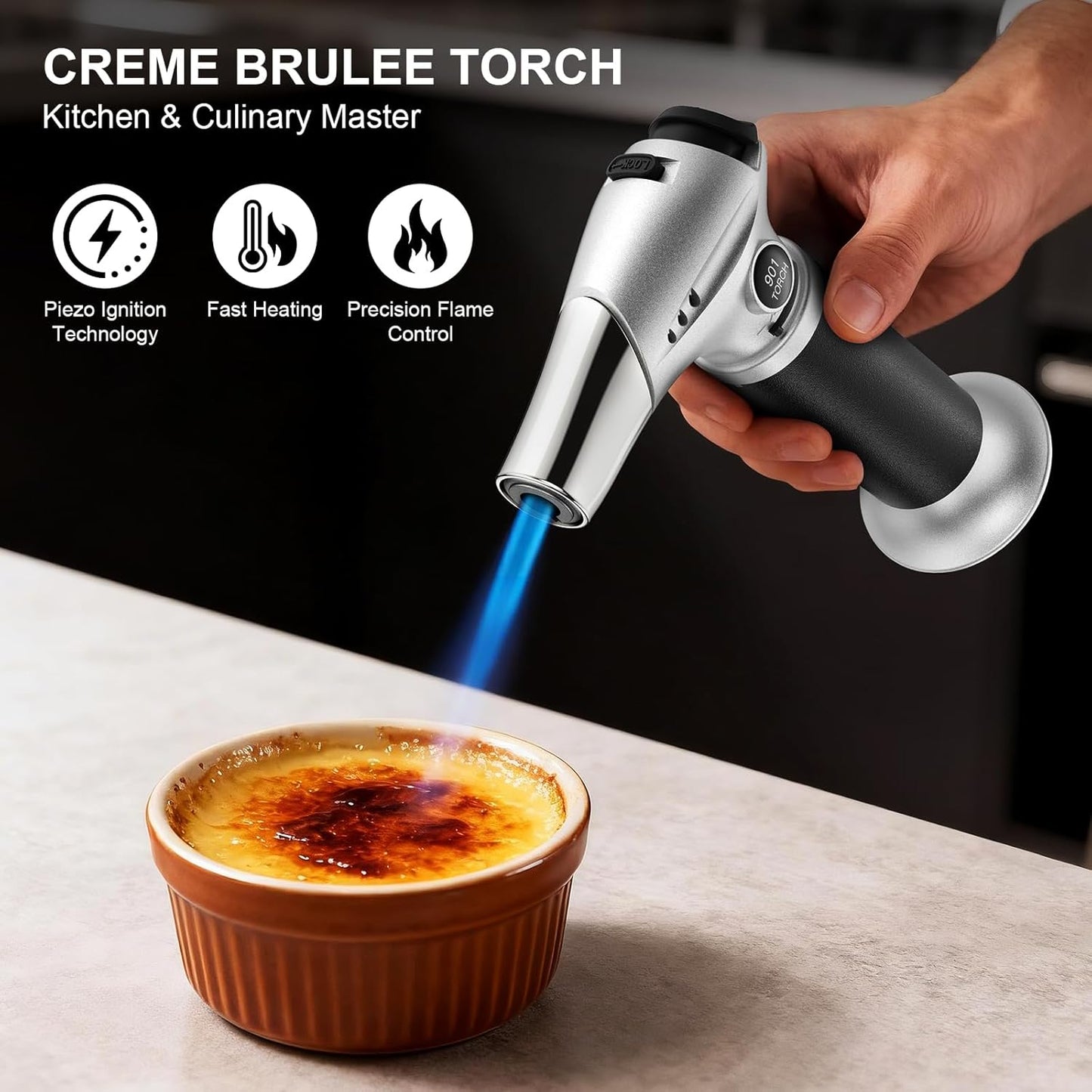 TBTEEK Butane Torch, Kitchen Torch Cooking Torch with Safety Lock & Adjustable Flame for Cooking, BBQ, Baking, Brulee