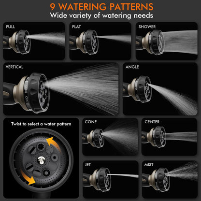 RESTMO Hose Nozzle Heavy Duty, Metal Water Hose Sprayer for Garden, 9 Spray Patterns, High Pressure, Thumb Flow Control, On/Off