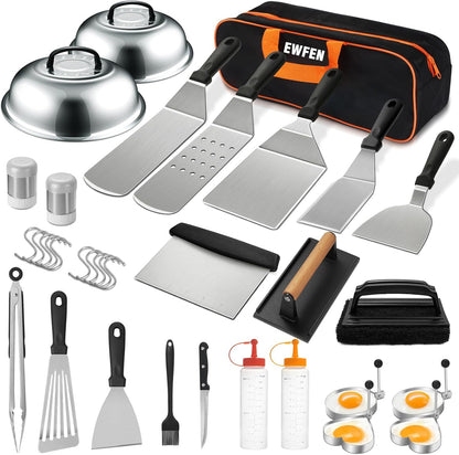 35PCS Griddle Accessories Kit, Flat Top Grill Accessories Set for Blackstone and Camp Chef, Grill Spatula Set with Enlarged Spatulas, Basting