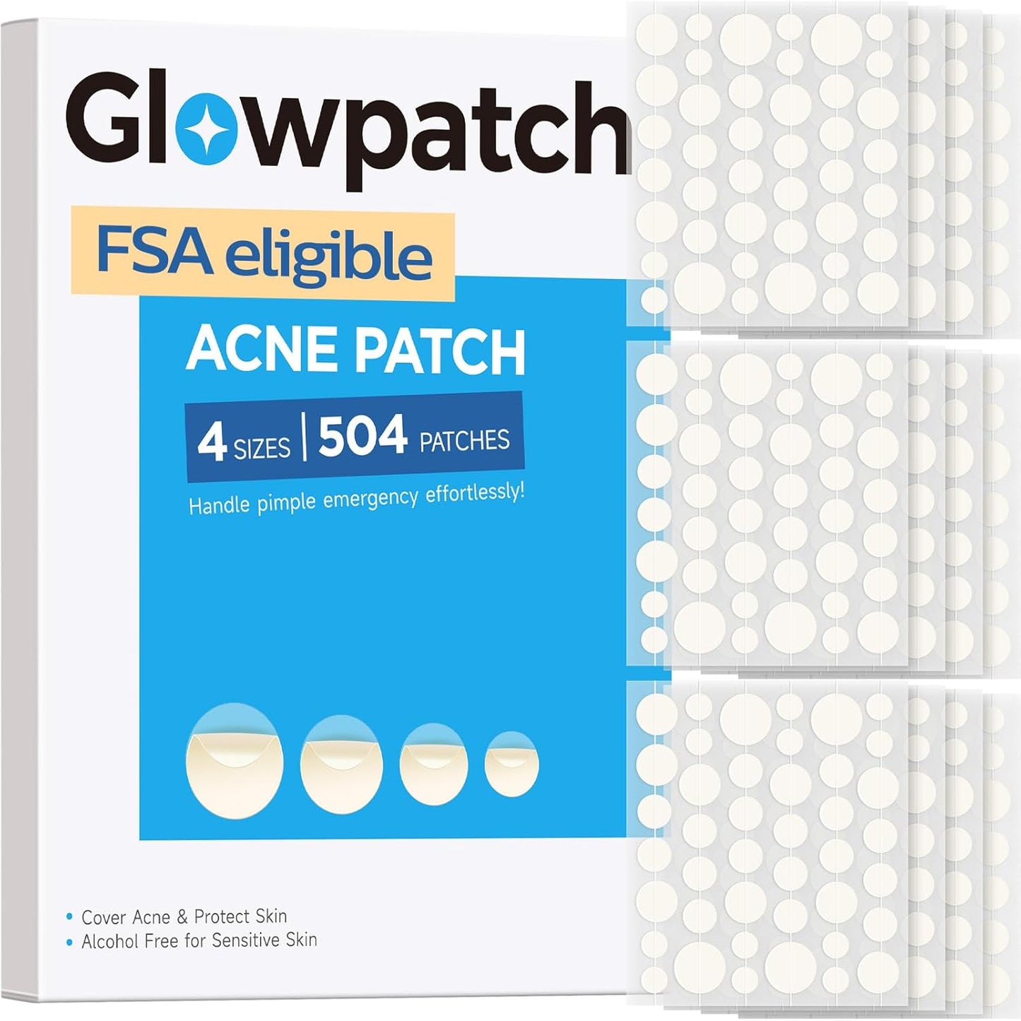 Pimple Patches for Face (504 Count), FSA Eligible Acne Patch Bulk, Zit Stickers 4 Sizes, Hydrocolloid Spot