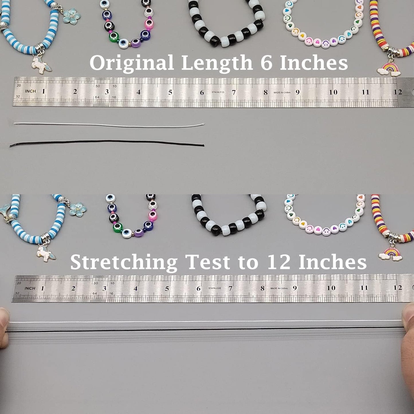 LUSTEMBER Stretchy String for Bracelets, 4 Rolls 1 mm Sturdy Elastic String Elastic Cord for Jewelry Making, Necklaces, Beading (2 Black+ 2 White)