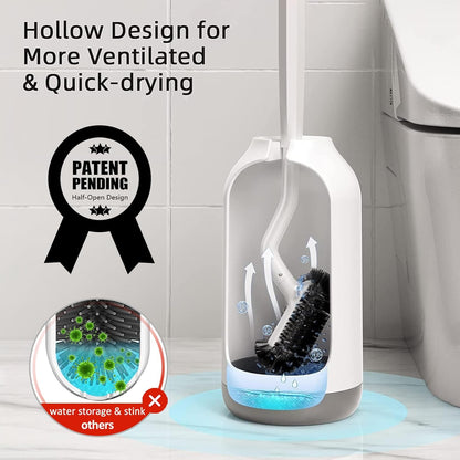HAMITOR Toilet Bowl Brush Holder Set: Bathroom Deep Cleaning Toilet Cleaner Scrubber Under Rim with Curved Bristle for Dead Corner Clean - Hidden Rv