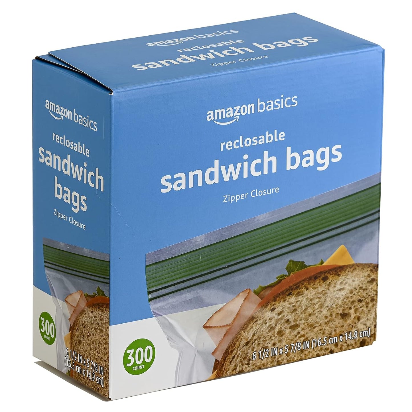 Basics Resealable Double Zipper Sandwich Storage Bags for Food Storage, 300 Count