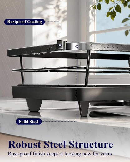 Kitsure Dish Drying Rack for Kitchen Counter, Stainless Steel Sink Organization and Storage Essentials with Cutlery Holder, Home and Appartment