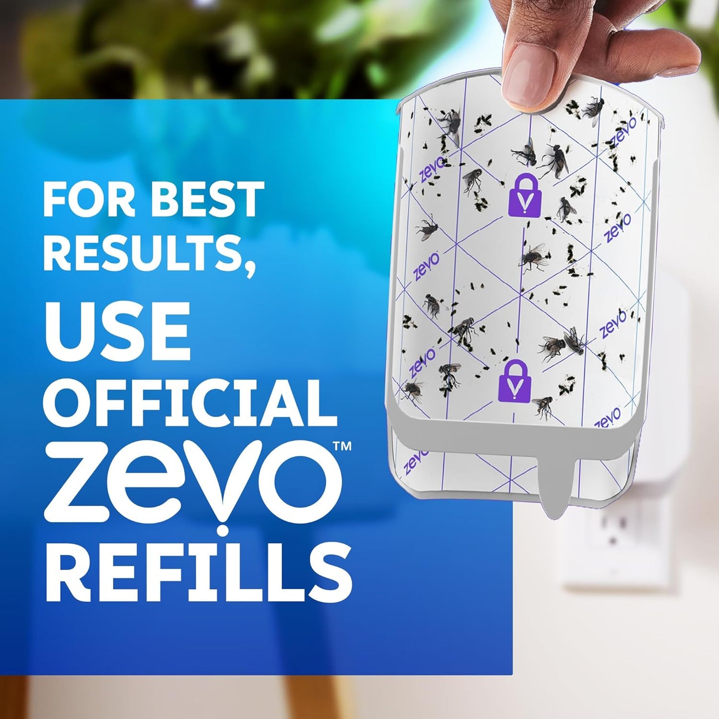 Zevo Flying Insect Trap & 3 Refill Cartridges - Plug in Fly Trap & Indoor Bug Catcher for Gnats, House & Fruit Flies - Blue & UV Light