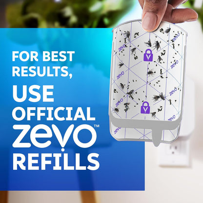 Zevo Flying Insect Trap & 3 Refill Cartridges - Plug in Fly Trap & Indoor Bug Catcher for Gnats, House & Fruit Flies - Blue & UV Light
