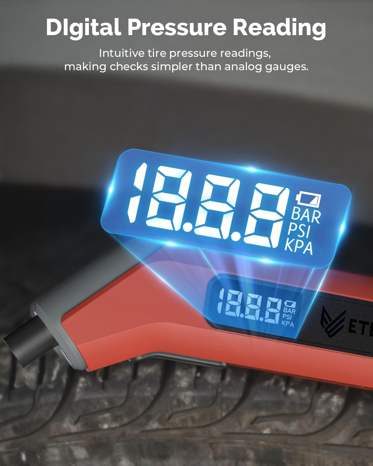 ETENWOLF T300 Digital Tire Pressure Gauge 3-200 PSI, Industrial Tire Gauge Calibrated to ANSI B40.7 Grade 2A(Plus-Minus