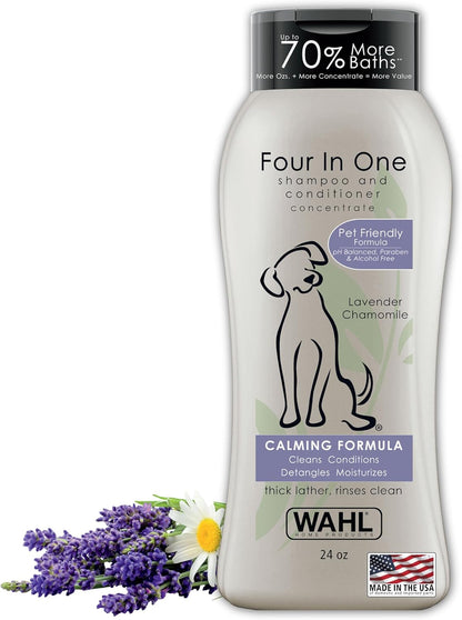 Wahl USA 4-in-1 Calming Dog Shampoo with Lavender Chamomile Scent Cleans, Conditions