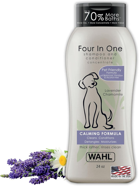 Wahl USA 4-in-1 Calming Dog Shampoo with Lavender Chamomile Scent Cleans, Conditions