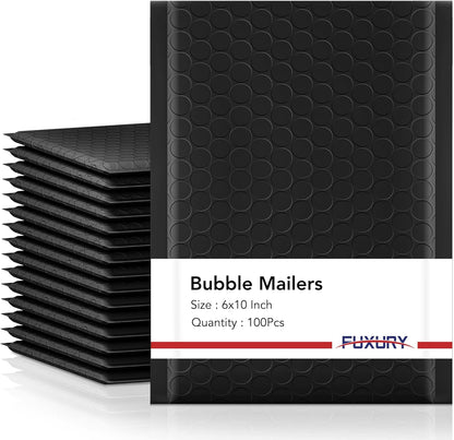 Fuxury Bubble Mailers 6x10" 100 Pack Black Padded Envelopes Usable Size 6x9" Thick Mailing Envelopes Bubble Opaque Padded Mailers Shipping Bags for