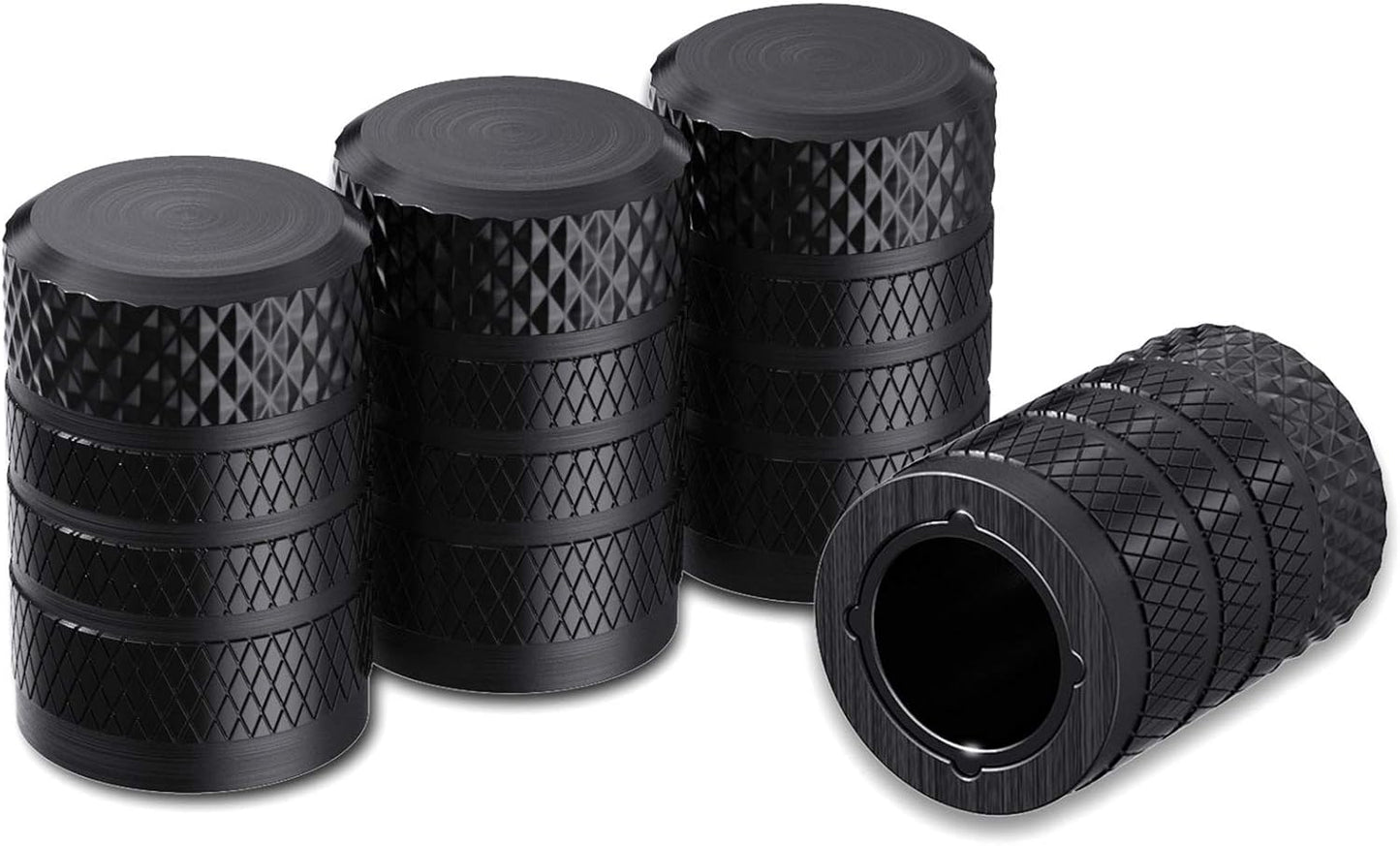 CKAuto Tire Valve Stem Caps, Black, 4 pcs/Pack, Anodized Aluminum Tire Valve Cap Set, Corrosion