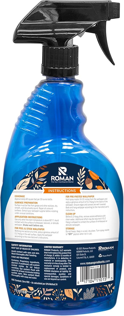Romans E-Z Hang Peel & Stick Wallpaper Helper, Clear, Non-Staining, 32 Fluid Ounces