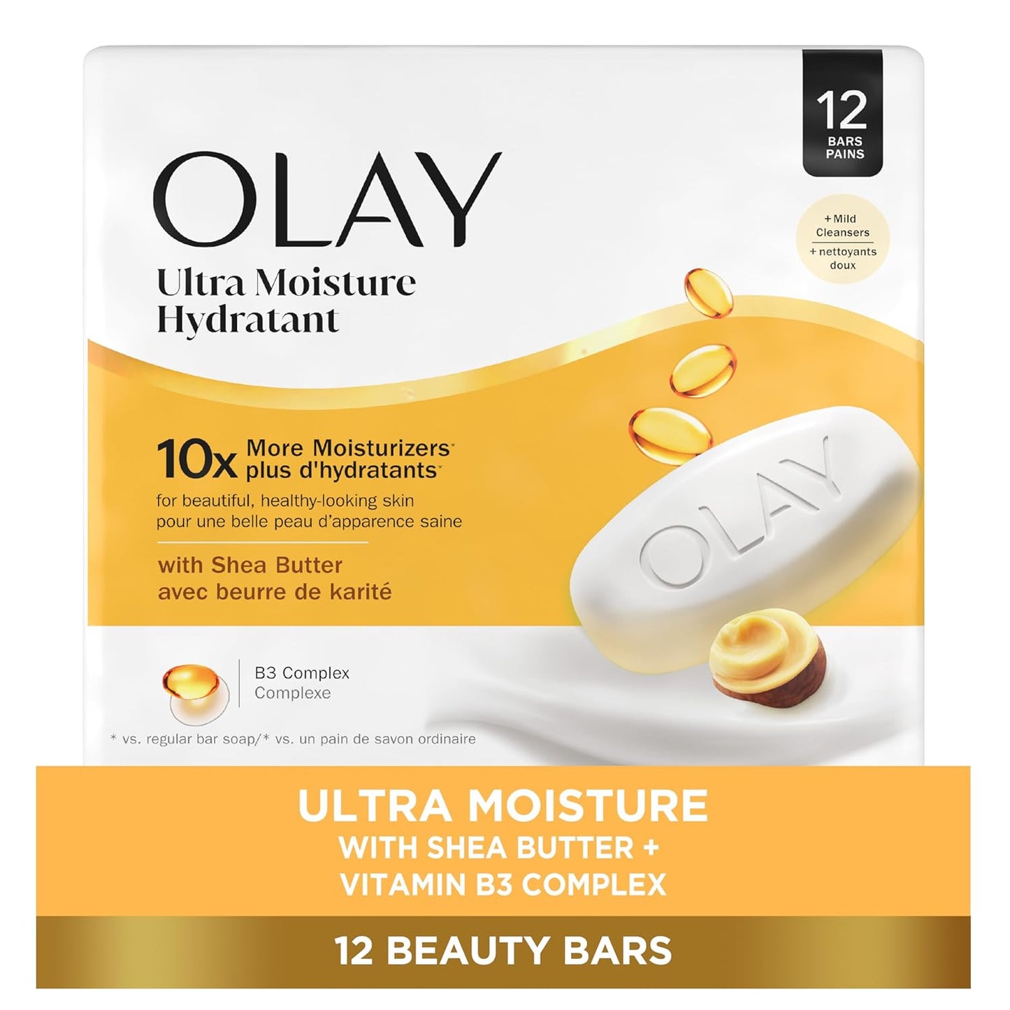 Olay Beauty Bar, Ultra Moisture,10x More Moisturizers, Nourishing Conditioners, Smooth & Gentle on Skin, Vitamin B3 Complex, For All Skin
