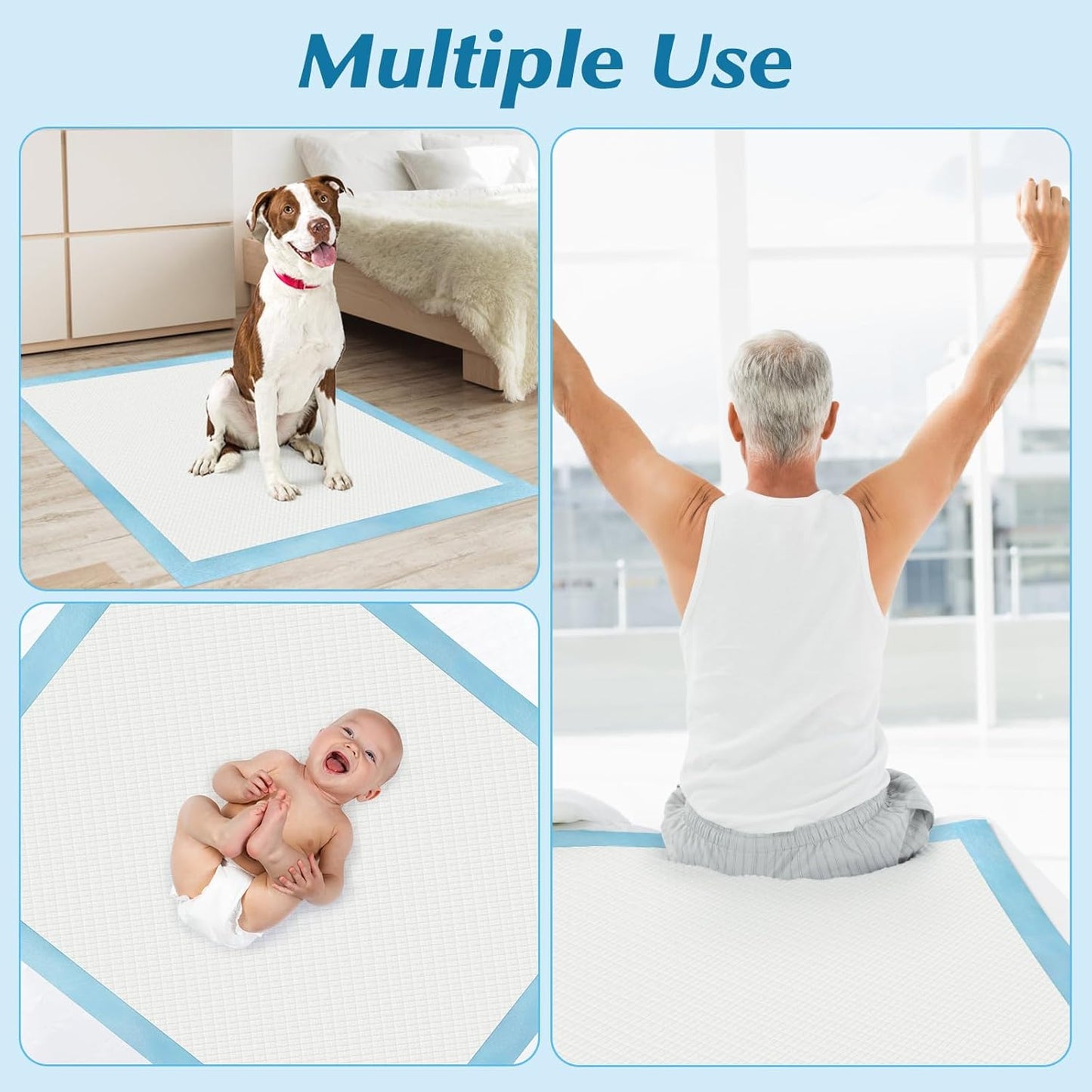 Wowflash Super Absorbency Disposable Leakproof Underpads with Quick Drying for Baby, Adults, Puppy, Dog Bed Pee Pads, Extra
