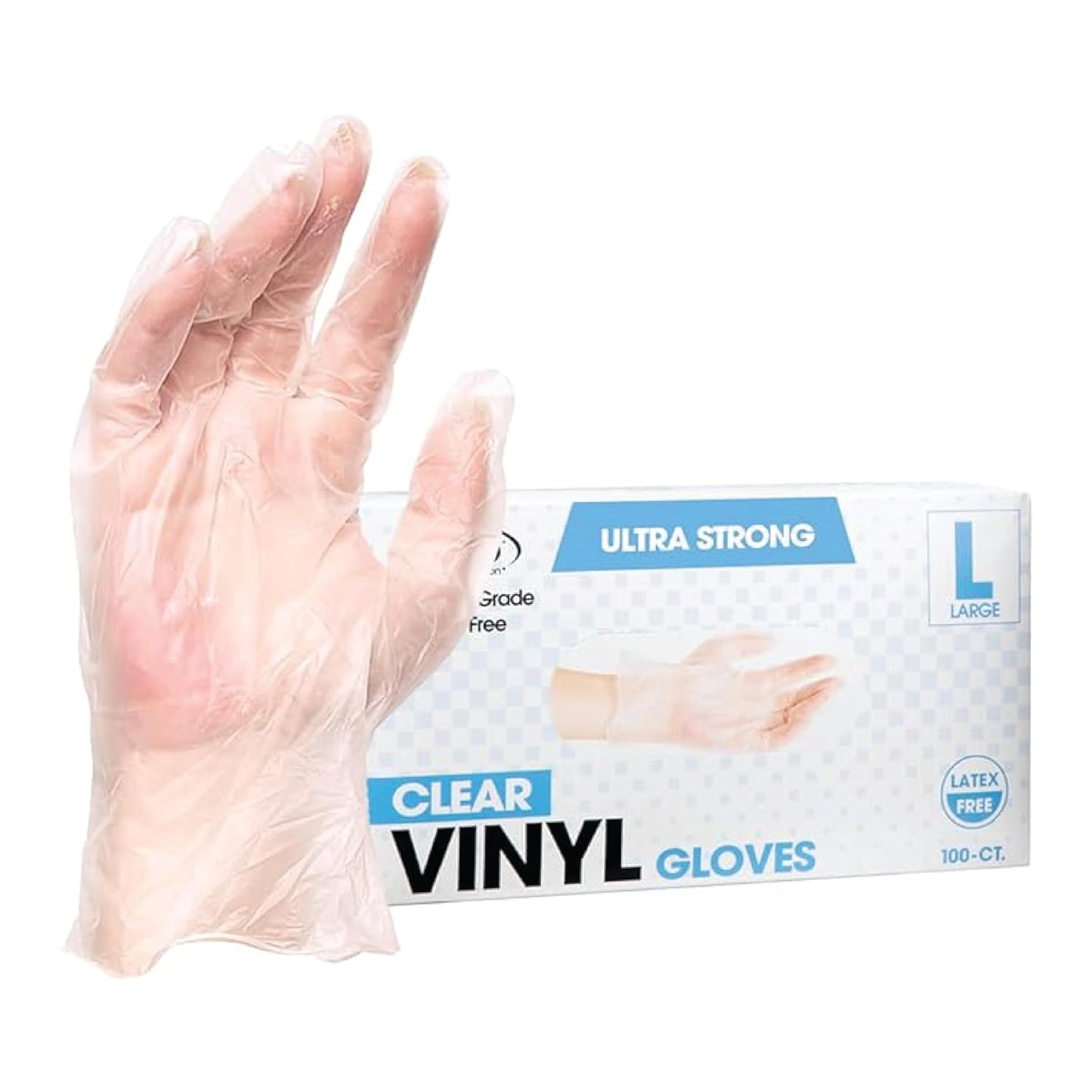 ForPro Disposable Vinyl Gloves, Clear, Industrial Grade, Powder-Free, Latex-Free, Non-Sterile, Food Safe, 2.75 Mil. Palm, 3.9 Mil. Fingers