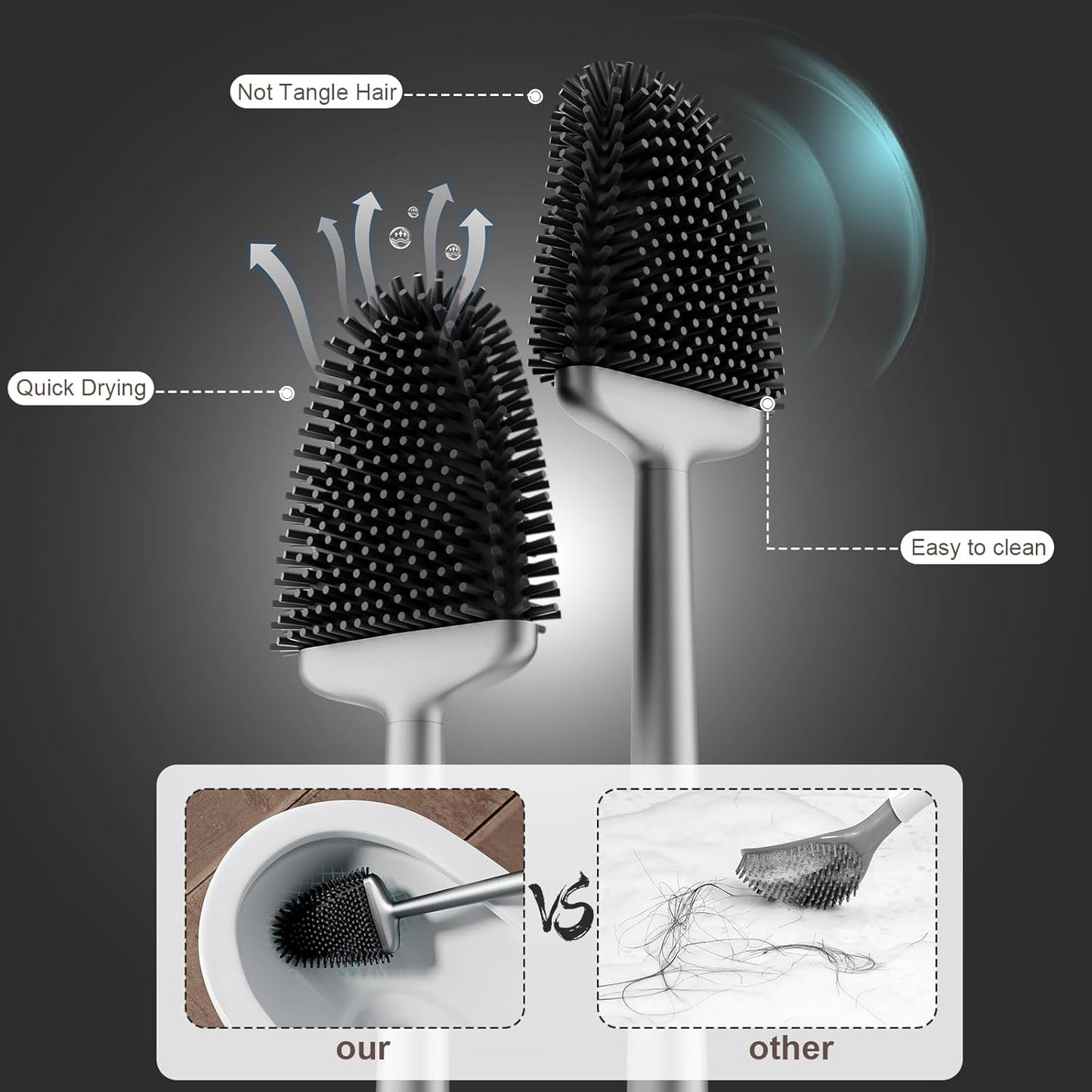 Sellemer Toilet Brush and Holder Set - Flexible Toilet Bowl Brush Head with Silicone Bristles, Compact Size for Storage and