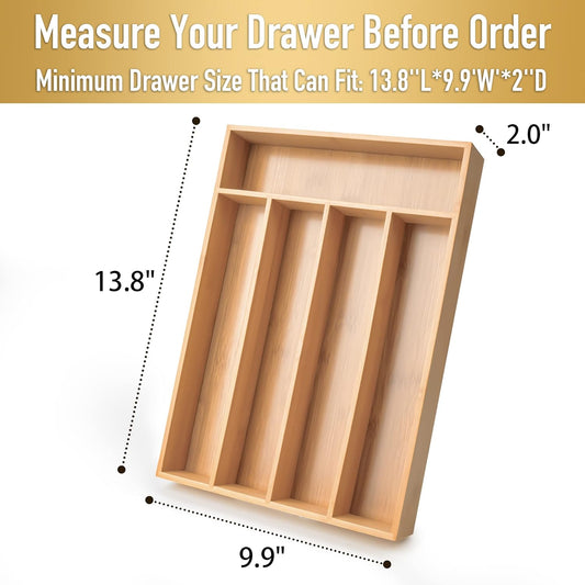 Besilord Silverware Organizer Kitchen Drawer Organizer Utensil Organizer Bamboo Silverware Holder Cutlery Organizer in Drawer Flatware Organizer