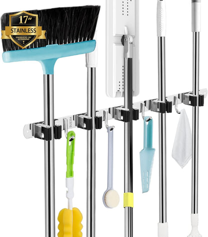 AceMining 5 Racks and 4 Hooks Mop and Broom Holder Wall