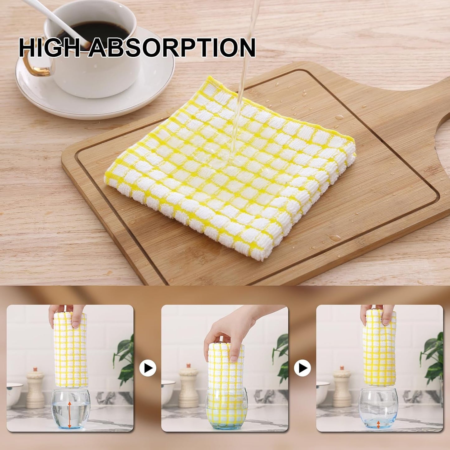 Kitinjoy Cotton 8 Pack Terry Kitchen Dish Cloths, 12 x 12 Inches Super Soft and Absorbent Dish Rags, Quick Drying Dish Towels for Washing