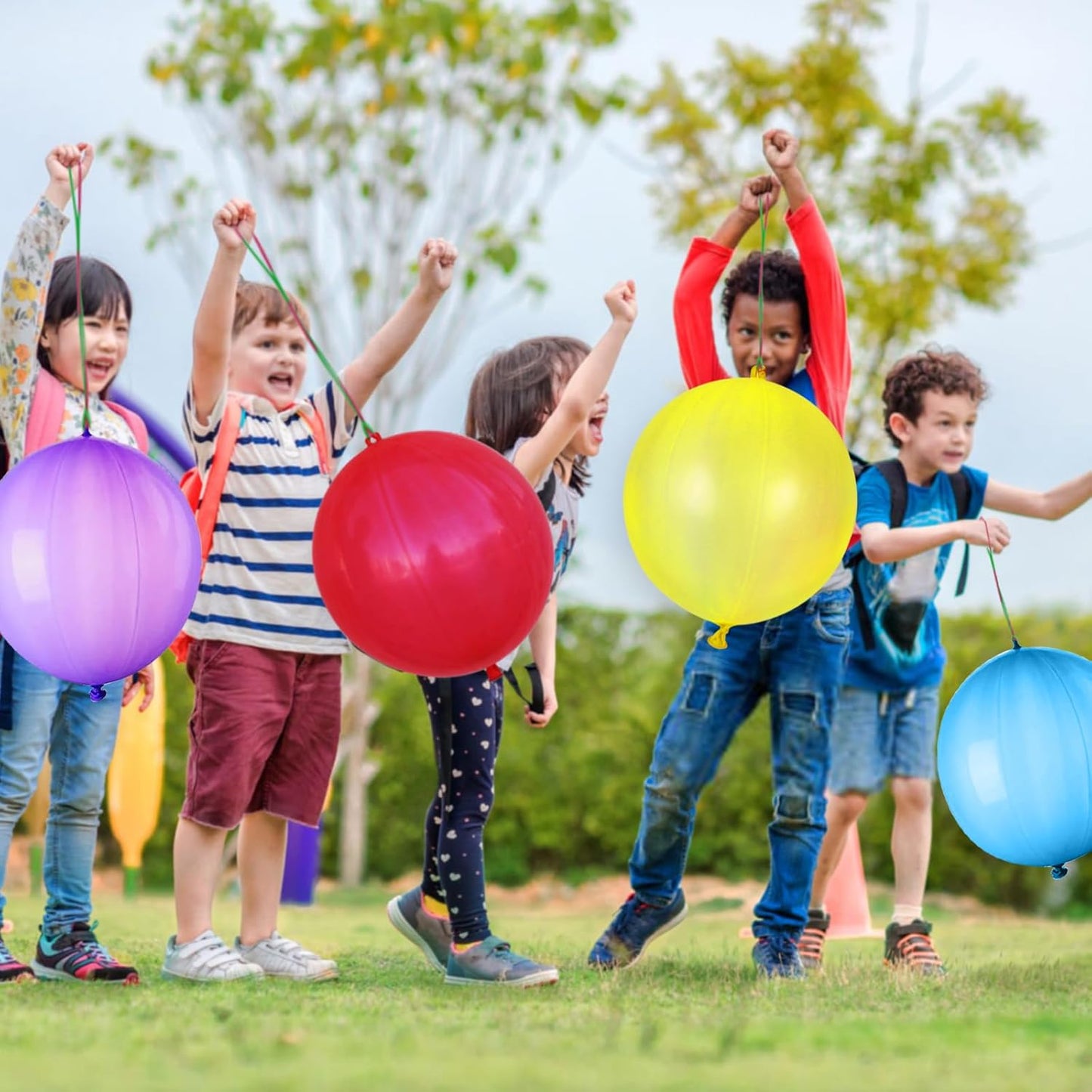 LEEZZIZZ 30Pcs Punch Balloons, Thickened Neon Punching Balloon Heavy Duty Party Favors for Kids with Rubber Band
