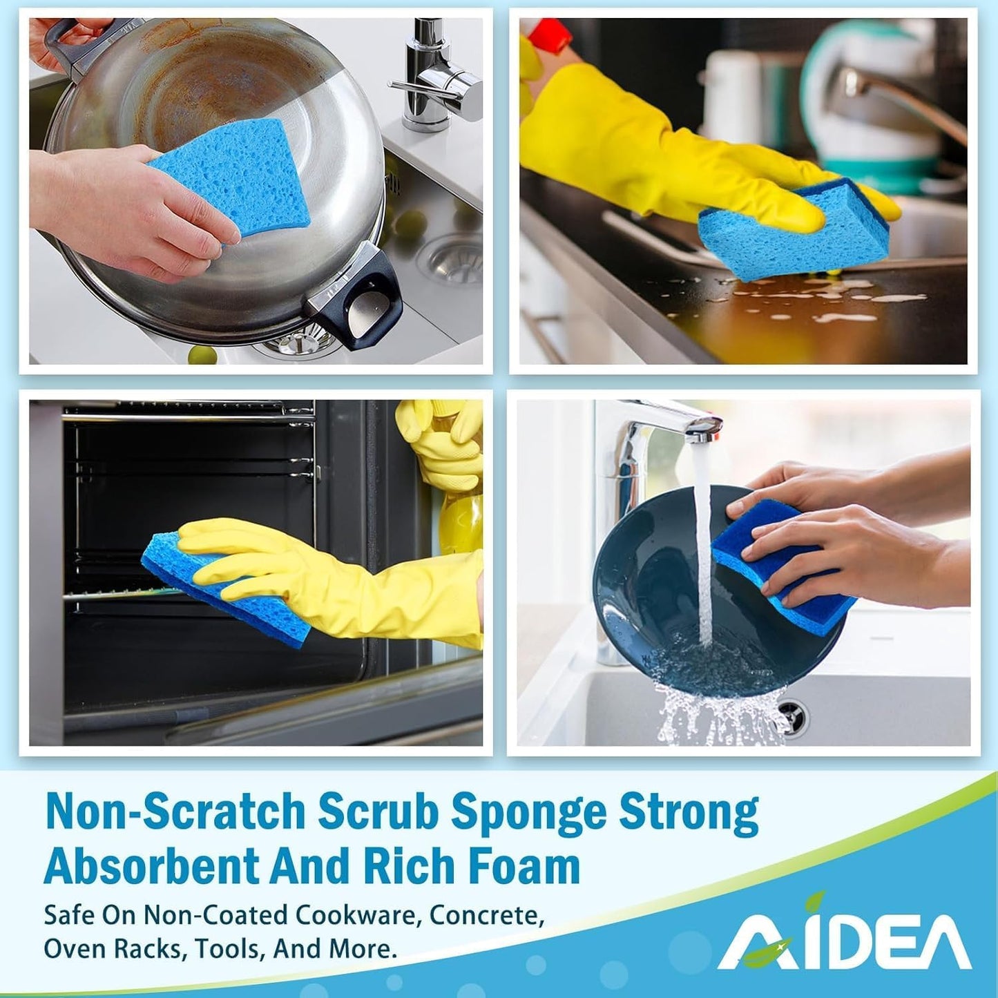 AIDEA Non Scratch Scrub Sponge, 24Count, Sponges for Dishes, Sponges Kitchen, Cleaning Sponge, Cleans Fast Without