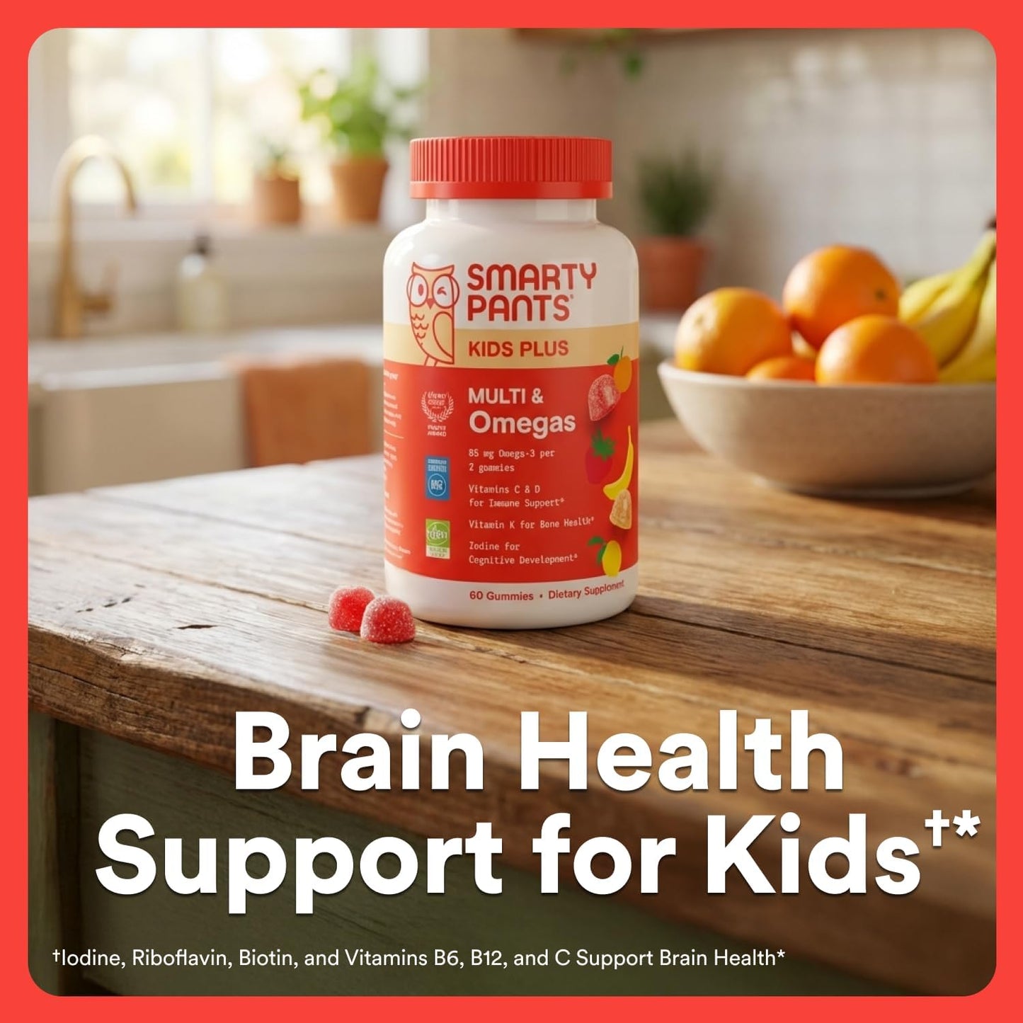 SmartyPants Kids Multivitamin Gummies with Omega 3 DHA/EPA, Vitamins D3, C, B12, B6, A, K, and Zinc, Gluten Free, Clean Label, Three Fruit
