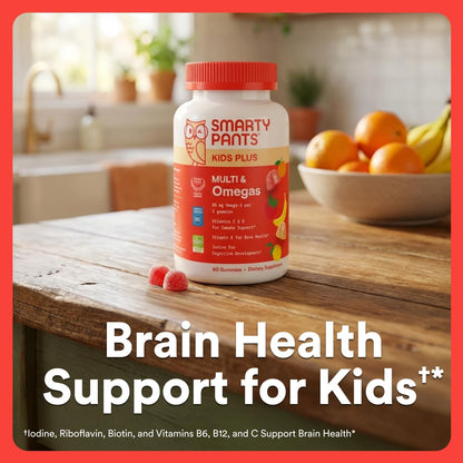 SmartyPants Kids Multivitamin Gummies with Omega 3 DHA/EPA, Vitamins D3, C, B12, B6, A, K, and Zinc, Gluten Free, Clean Label, Three Fruit