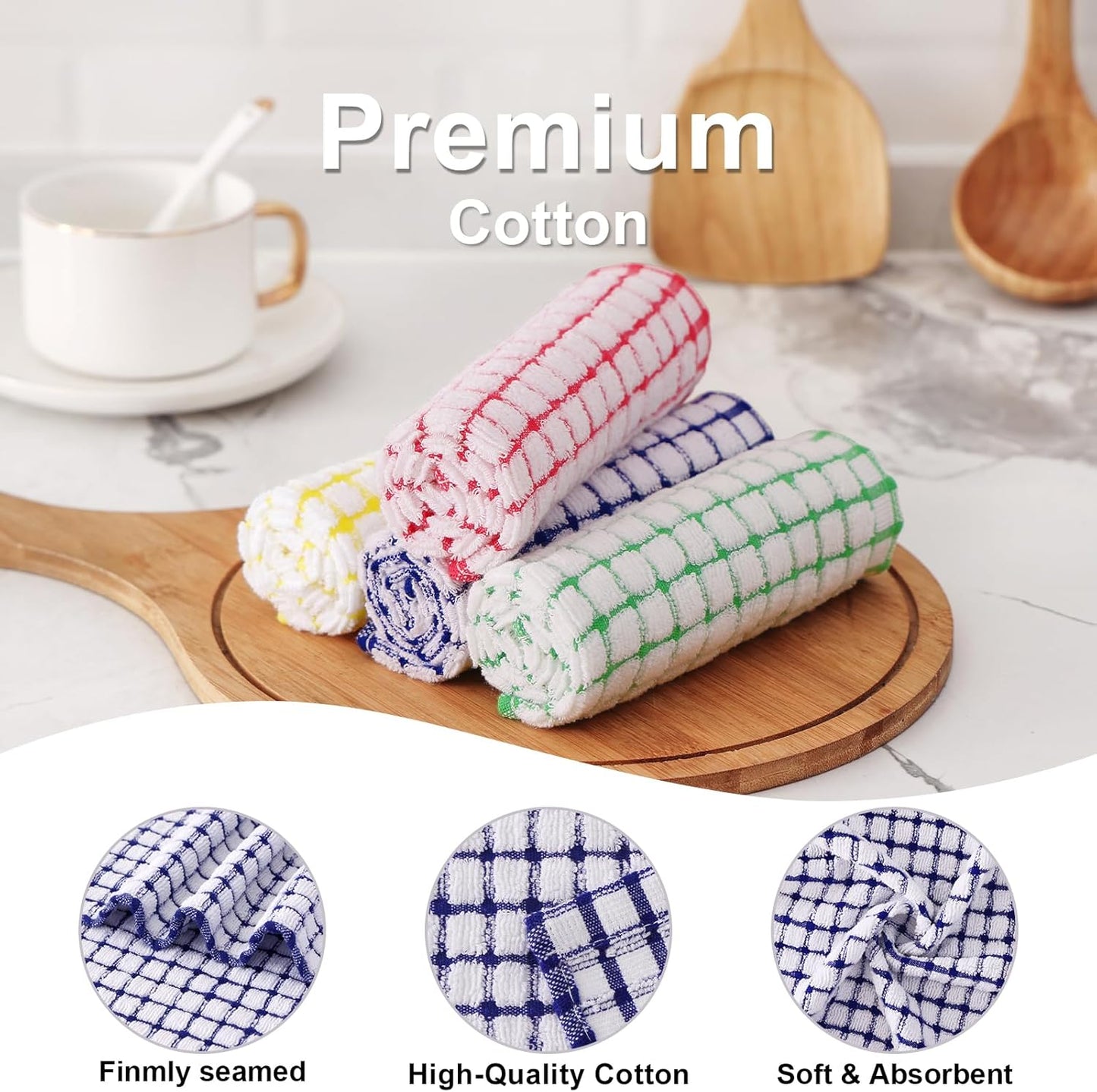 Kitinjoy Cotton 8 Pack Terry Kitchen Dish Cloths, 12 x 12 Inches Super Soft and Absorbent Dish Rags, Quick Drying Dish Towels for Washing