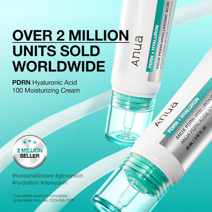 Anua PDRN Hyaluronic Acid 100 Moisturizing Cream, Lightweight, Non-Greasy Hydrating Face Moisturizer with Salmon DNA for Glass