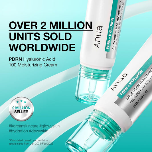 Anua PDRN Hyaluronic Acid 100 Moisturizing Cream, Lightweight, Non-Greasy Hydrating Face Moisturizer with Salmon DNA for Glass