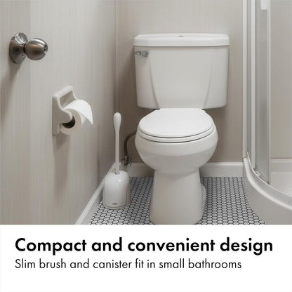 OXO Good Grips Compact Toilet Brush & Canister, Toilet Bowl Brush and Holder with Automatic Canister