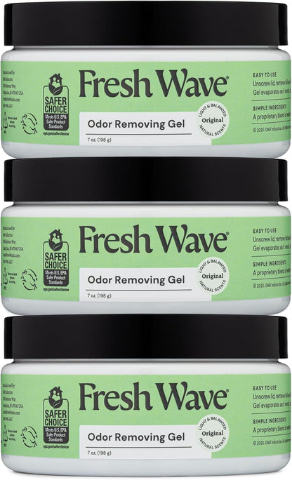 Fresh Wave Odor Removing Gel, 7 oz., Pack of 3 - Odor Absorbers for Home, Safer Odor Relief, Natural Plant-Based Odor