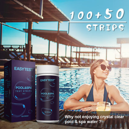 EASYTEST 7-Way Pool Test Strips, 150 Strips Water Chemical Testing for Hot tub and Spa, Accurate Test Bromine, Total Alkalinity, pH, Free