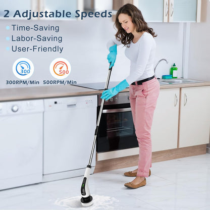 Bomves Electric Spin Scrubber, Cordless Cleaning Brush Scrubber for Home, 8 Replaceable Brush Heads-90Mins Work Time, 3 Adjustable