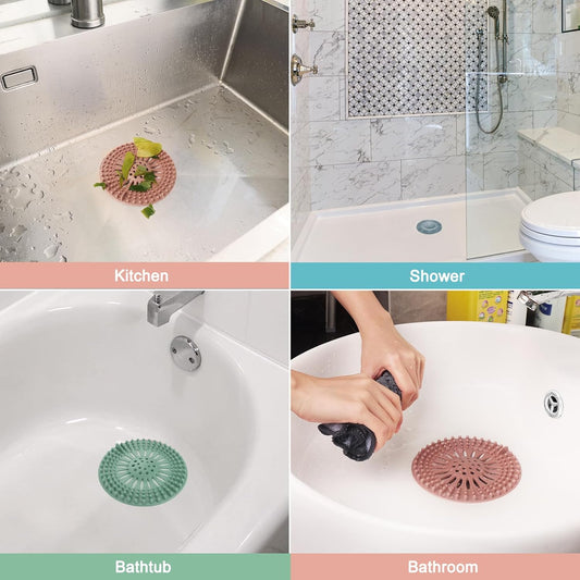 Gotega Bathroom Sink Drain Strainers, Hair Catcher Shower Drain Covers Protector, Flexible TPR