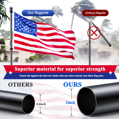 PHITRIC Flag Pole Kit, Tangle Free Spinning Stainless Steel Rustproof Flagpole for 3x5 Sports Fan Outdoor Flags for Outside House (Black