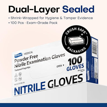 Supmedic Medical Soft Max Black Nitrile Disposable Gloves, 100 Pcs, Latex-Free & Powder-Free Food Safe Food Prep Exam Gloves