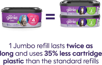 Litter Genie Refill Bags, Jumbo 2-Pack, 56 Total ft, Up to 8 Months of Supply in 2 cartridges, Ultimate Odor Control Cat Litter Bags