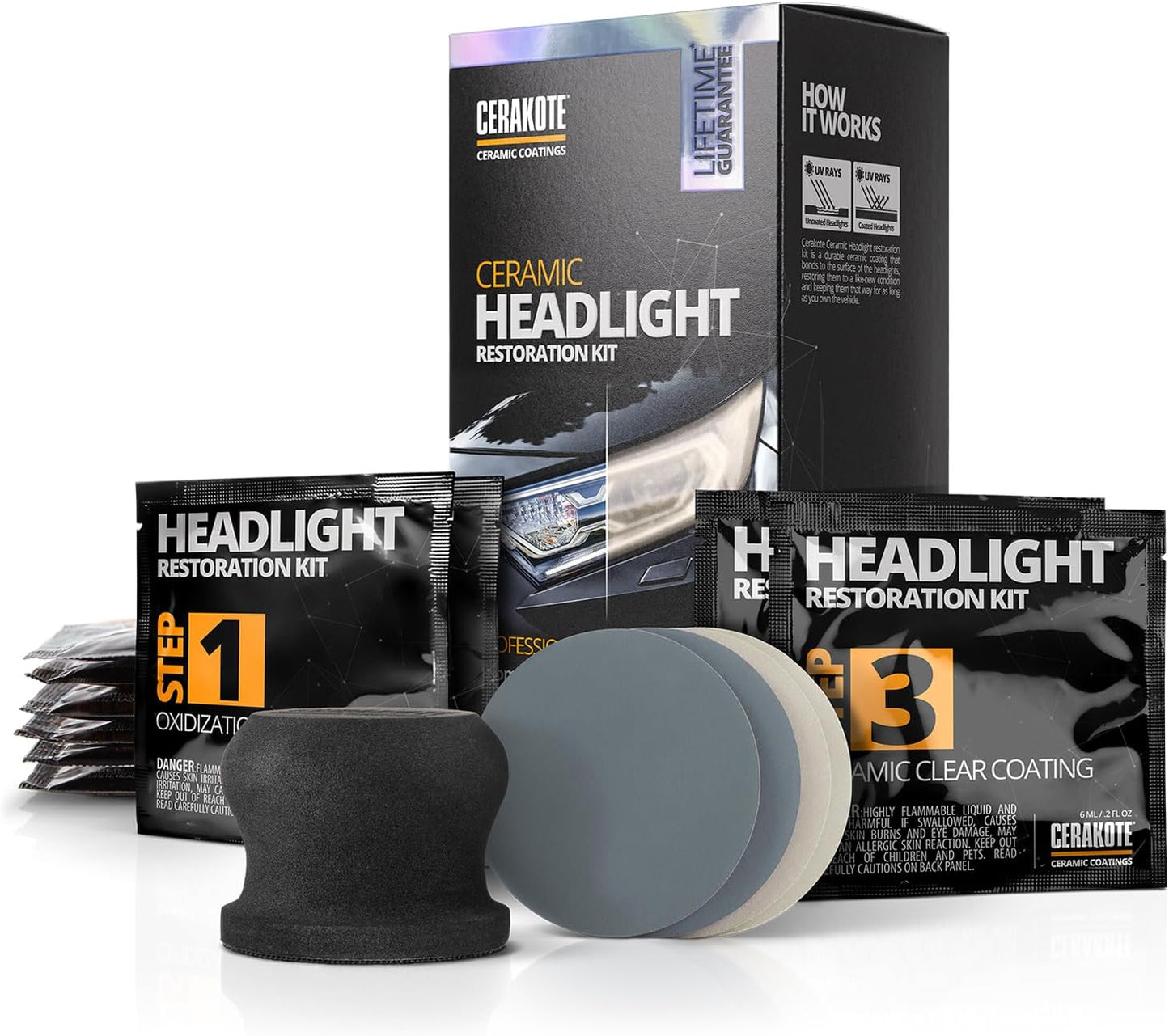 CERAKOTE Ceramic Headlight Restoration Kit Guaranteed To Last As Long As You Own Your Vehicle Brings Headlights Back to Like New Condition - No Power