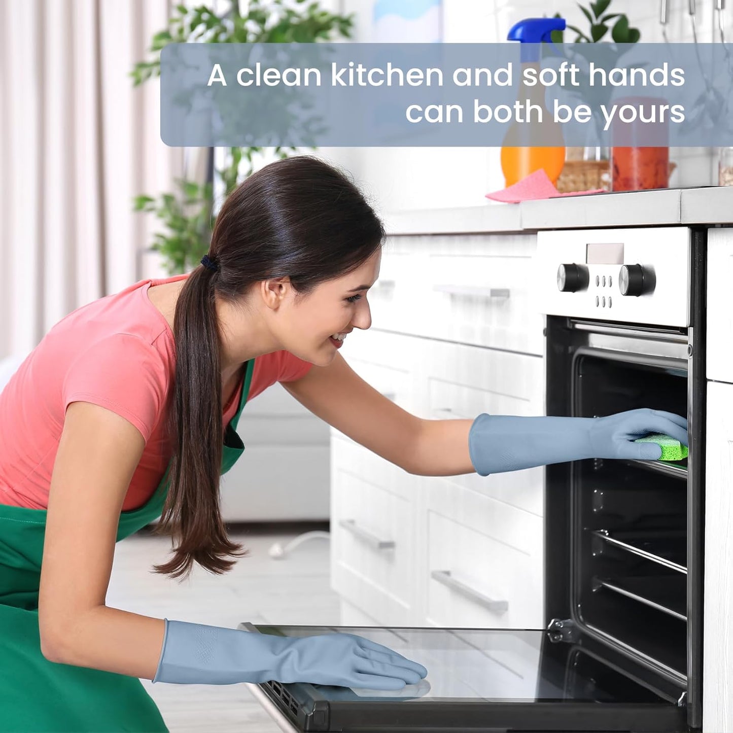 Rubber Cleaning Gloves for Dishwashing, 4 Pairs Reusable Kitchen Gloves for Washing Dishes and Household